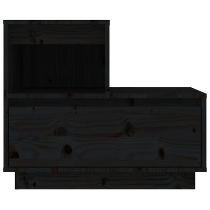 Mesita De Noche Madera Maciza De Pino Negro 60x34x51 Cm_1