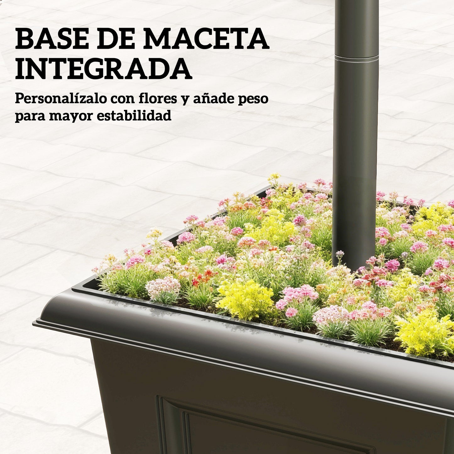Outsunny Farola Solar Exterior Con Macetero Y 3 Cabezales Negra_5