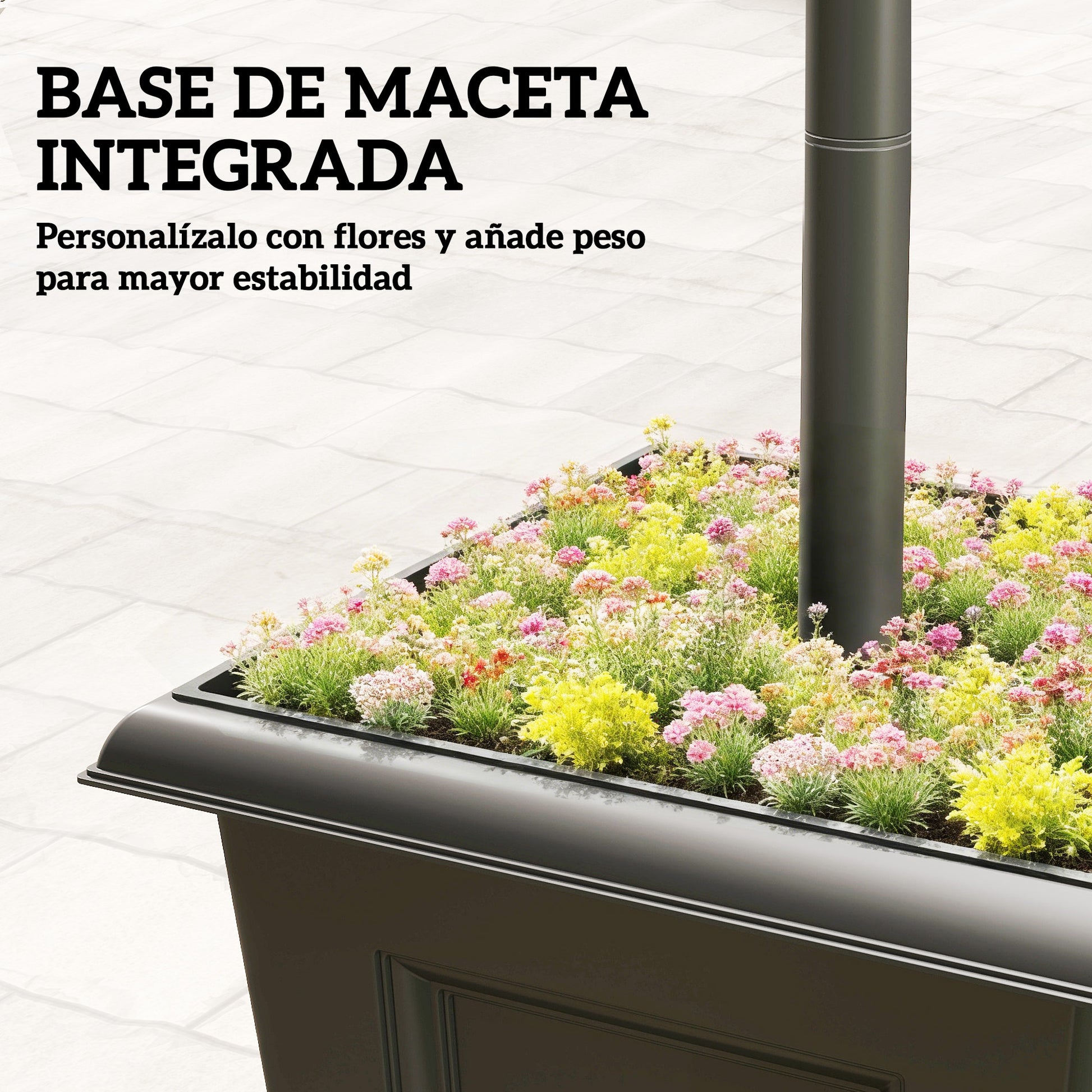 Outsunny Farola Solar Exterior Con Macetero Y 3 Cabezales Negra_5