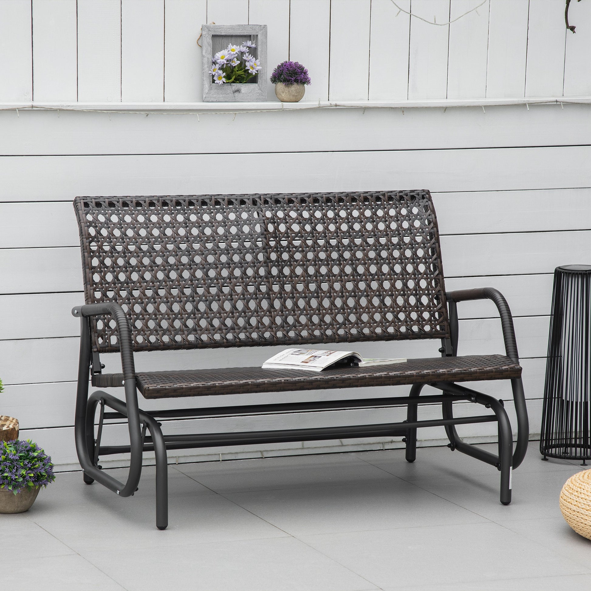 Outsunny Mecedora De Ratán De 2 Plazas Para Jardín Marco De Metal Marrón_1