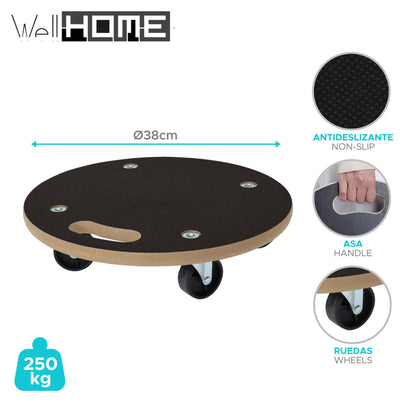 Well Home Carro De Transporte Redondo Ø38cm Con Base Antideslizante Negro_1