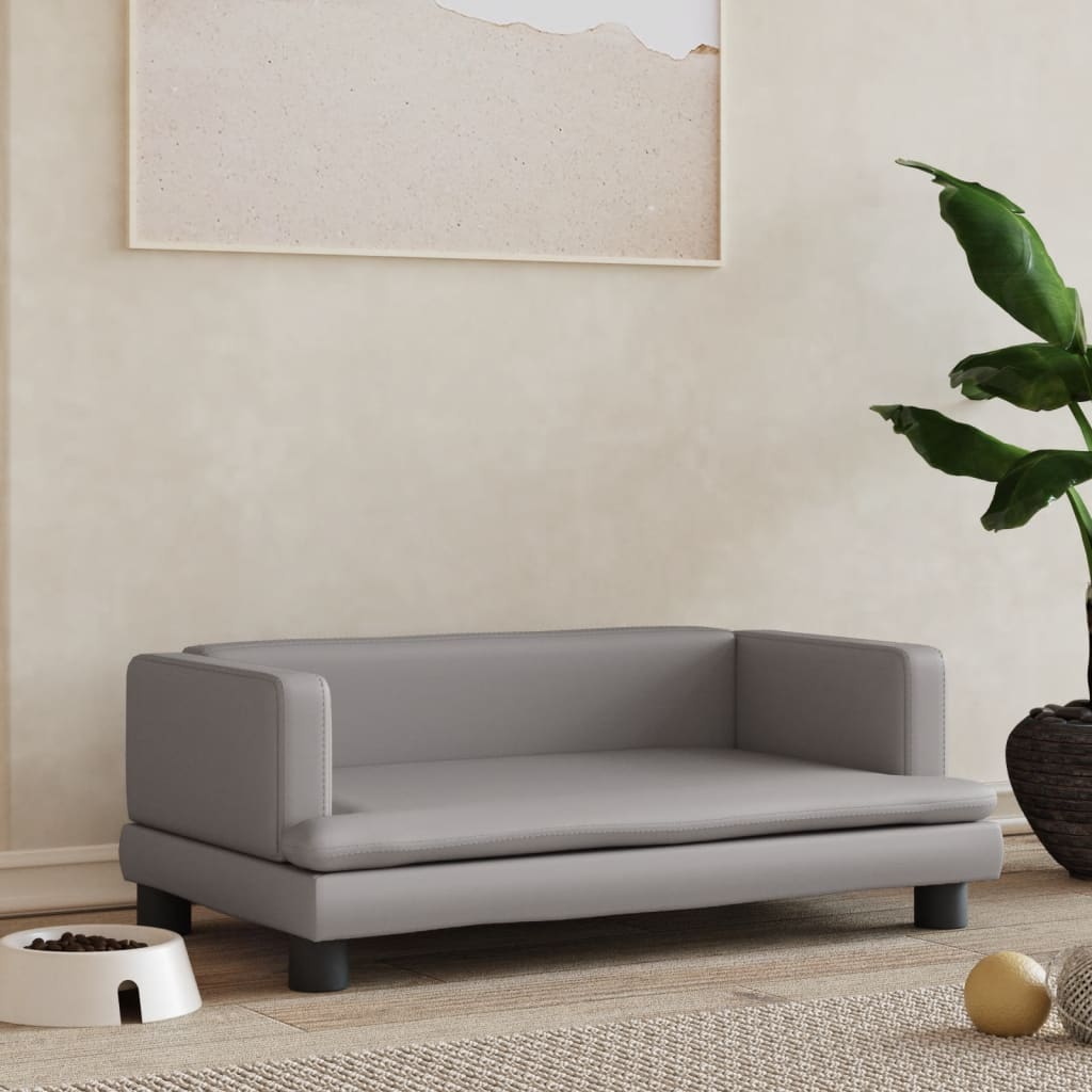 Cama Para Perros De Cuero Sintético Gris 80x45x30 Cm / Vetonek_4