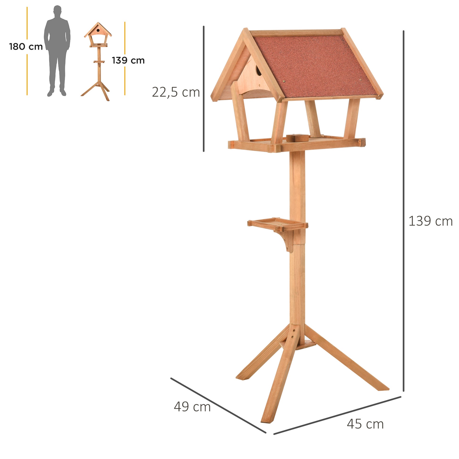 Pawhut Comedero Para Pájaros De Pie De Madera 49x45x139 Cm Con Techo Asfáltico_2