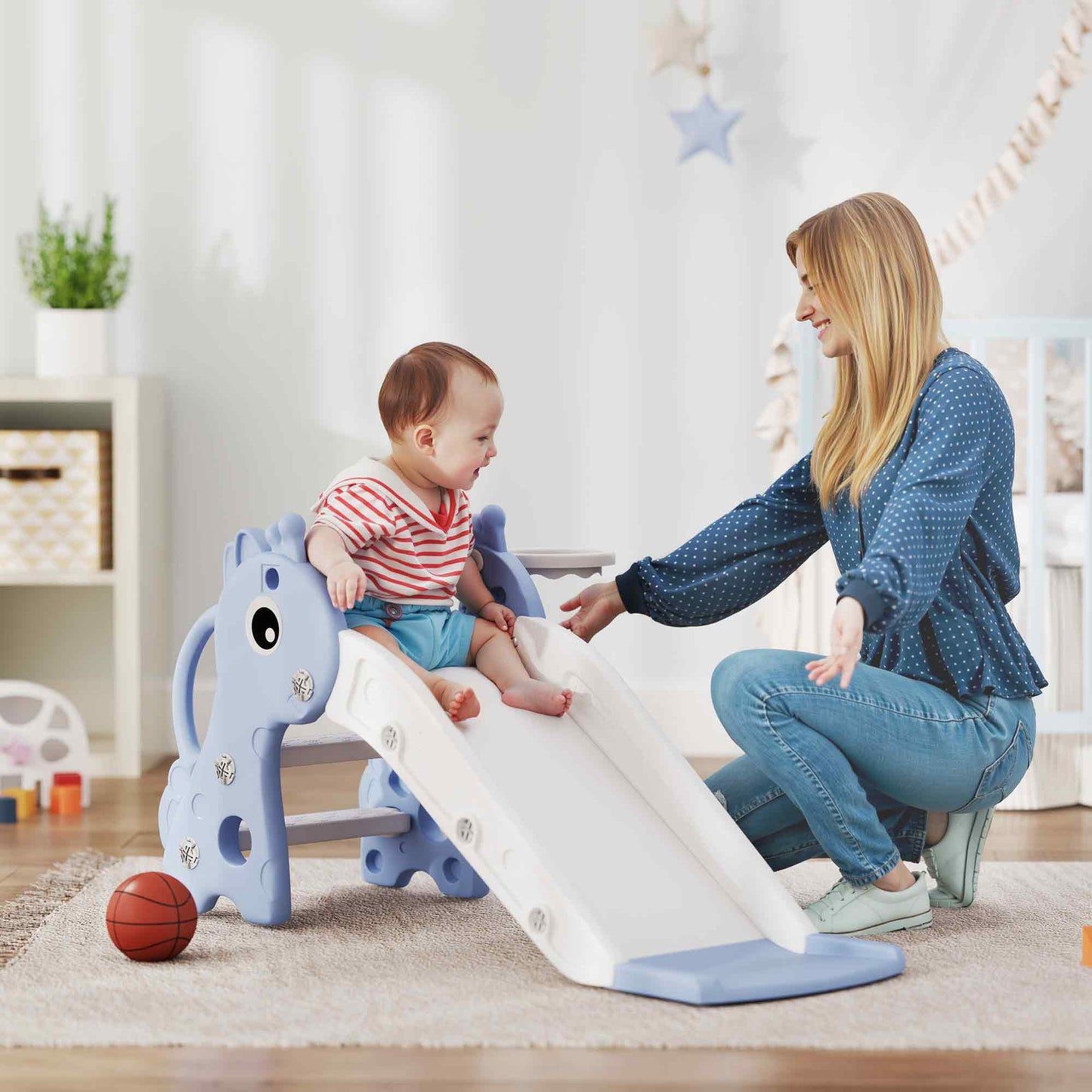 Aiyaplay Tobogán Infantil 3 En 1 Para Niños De 1-3 Años 106x51,5x52 Cm Azul_1