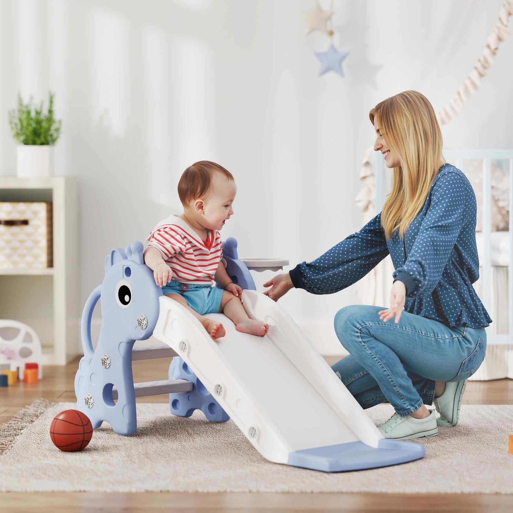 Aiyaplay Tobogán Infantil 3 En 1 Para Niños De 1-3 Años 106x51,5x52 Cm Azul_1