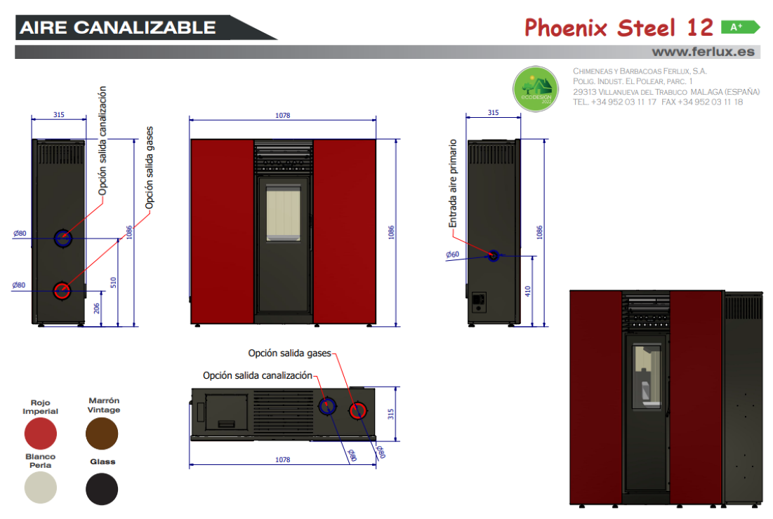 Bricosol Estufa De Pellets Phoenix Steel 12 Blanco Perla De Ferlux_2