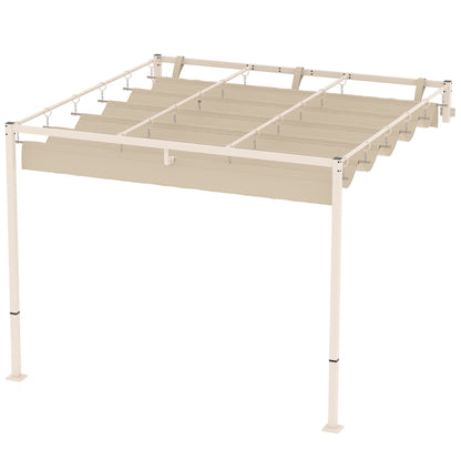 Outsunny Pérgola De Pared 3x3 M Con Techo Retráctil Upf30+ Beige_4