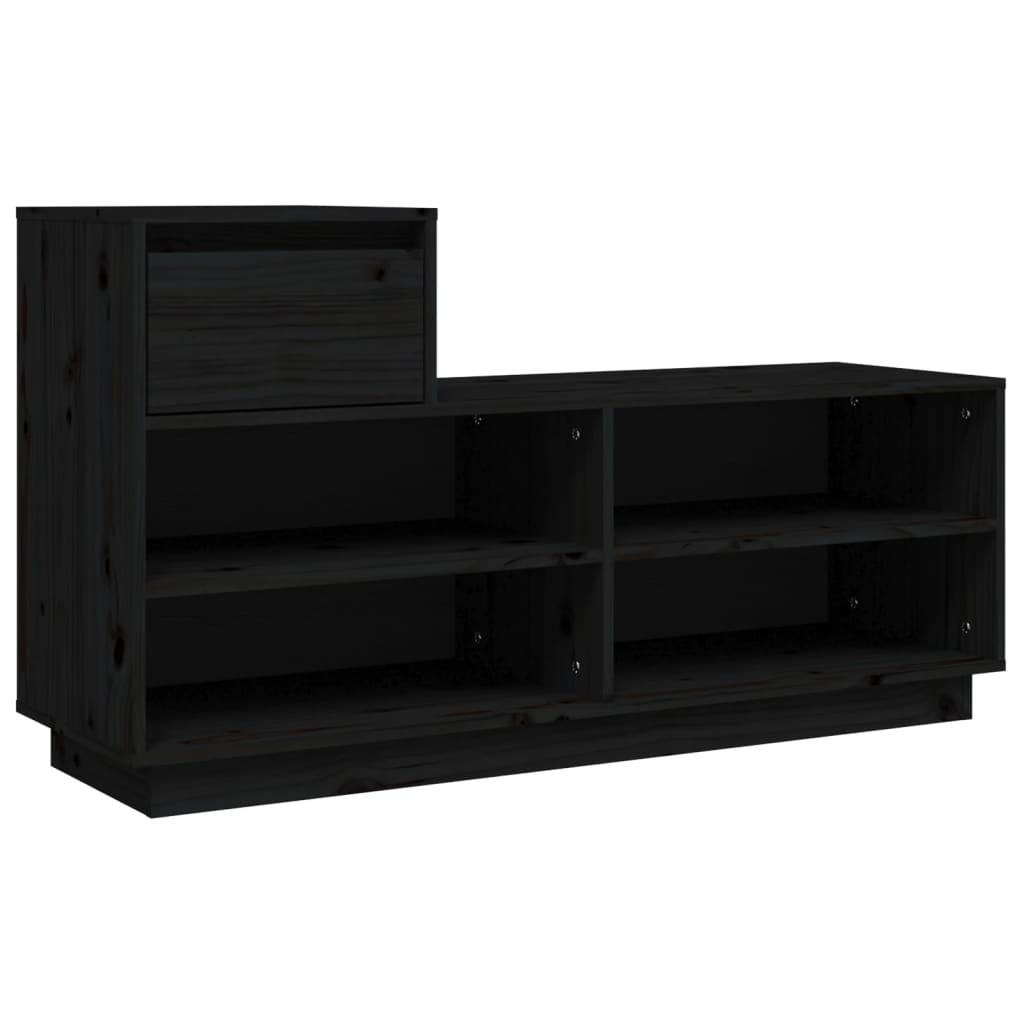 Mueble Zapatero De Madera Maciza De Pino Negro 110x34x61 Cm / Vetonek_3