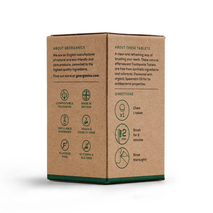 Comprimidos de pasta de dentes com sabor a hortelã-pimenta natural da Georganics