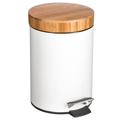 Well Home Papelera Metálica 3l Diseño En Bambú 'natureo' Ideal Para Baño O Escritorio_0