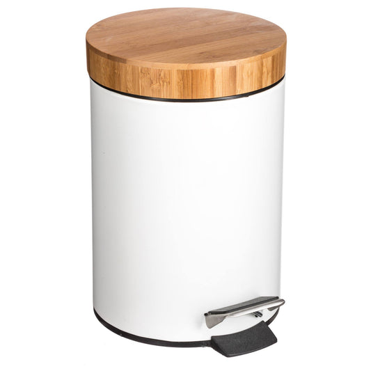 Well Home Papelera Metálica 3l Diseño En Bambú 'natureo' Ideal Para Baño O Escritorio_0