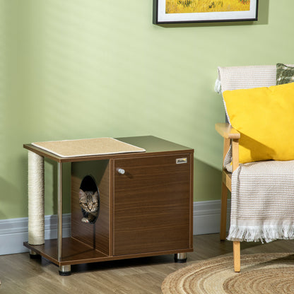 Pawhut Mueble Arenero Para Gatos Mesa Auxiliar Con Cojín Alfombras 60x40x48 Cm_1