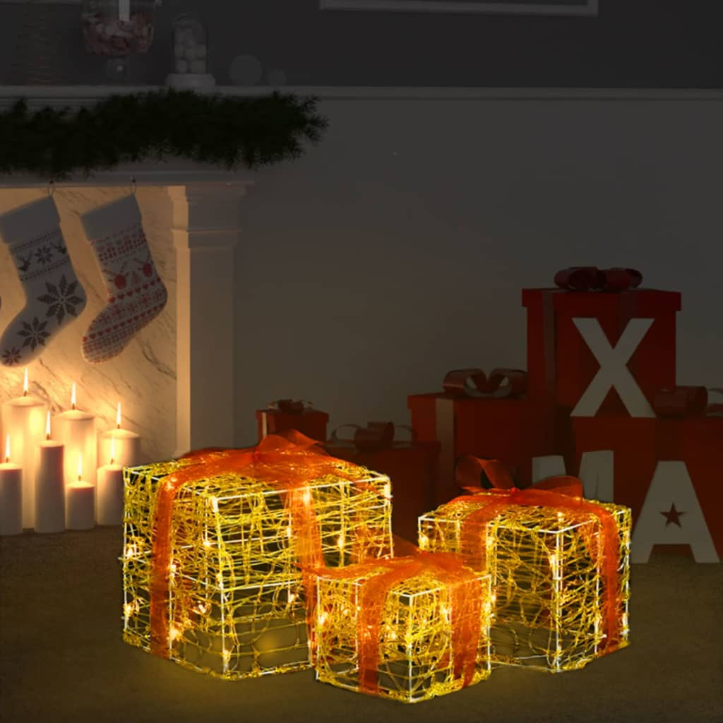 Vidaxl Caja Decorativa De Regalo Navidad Acrílico 3 Pzas Blanco Cálido_1