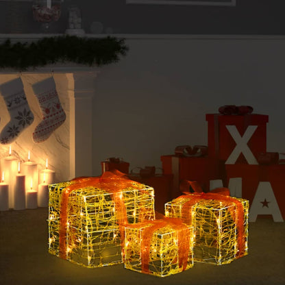 Vidaxl Caja Decorativa De Regalo Navidad Acrílico 3 Pzas Blanco Cálido_1