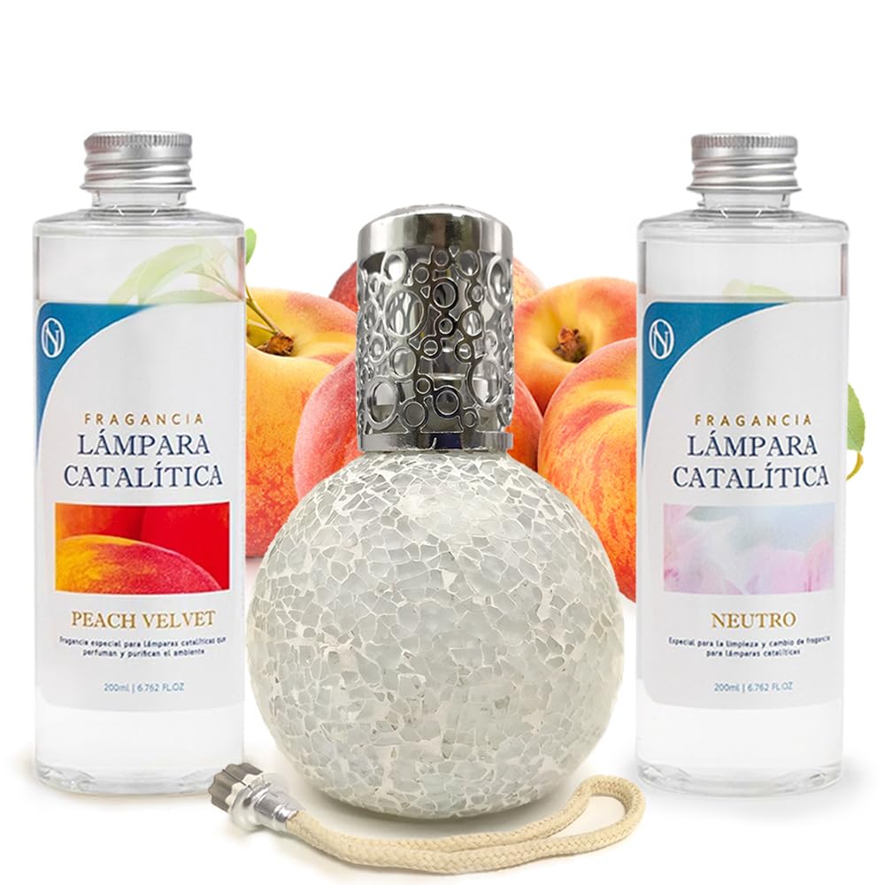Pack Ahorro Lámpara Catalítica Mosaico Blanco + Fragancia Peach Velvet 500ml + Limpiador Neutro 200ml + Mecha Repuesto_0