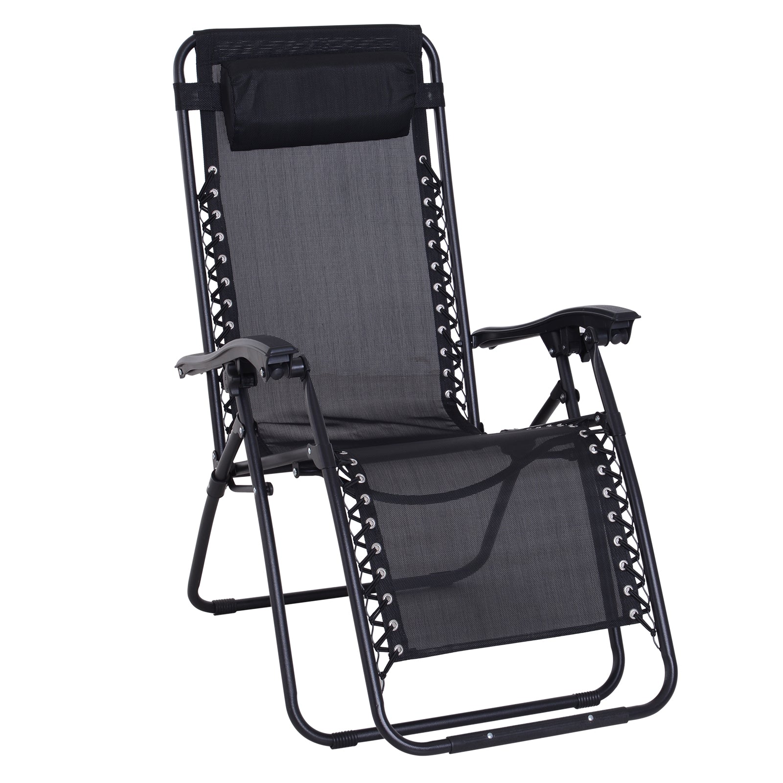 Outsunny Tumbona Plegable De Jardín Respaldo Ajustable Marco De Acero Negro_0