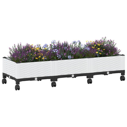 Macetero De Jardín Con Ruedas Blanco 120 X 40 X 29 Cm Pp_2