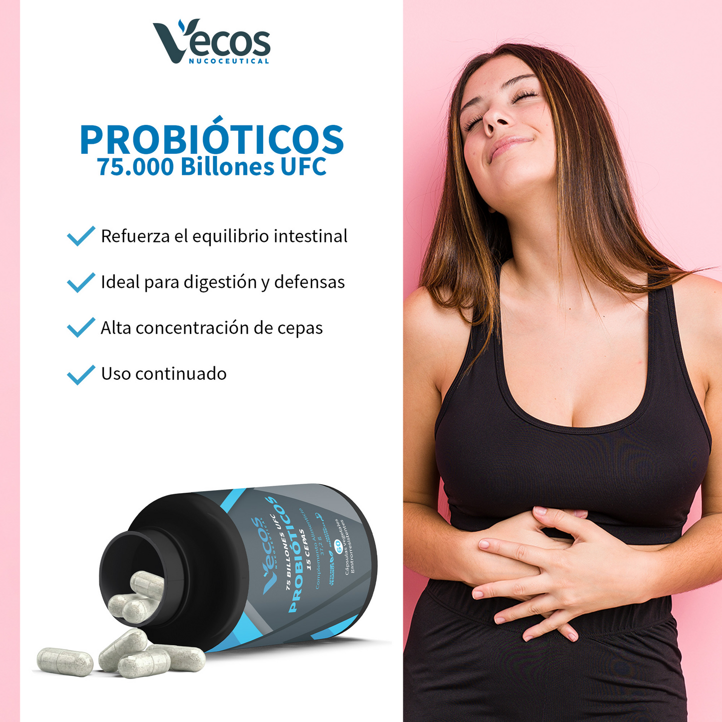 Probióticos 75 Billones Ufc Vecos 60 Cápsulas | Flora Intestinal Y Digestión | 15 Cepas + Saccharomyces_3
