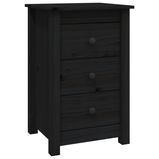 Mesita De Noche Madera Maciza De Pino Negro 40x35x61,5 Cm_0