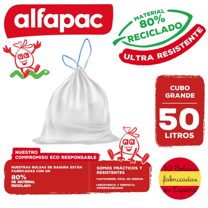 80% Reciclado 10 Rollos De 10 Bolsas De Basura De 50l Con Autocierre_1