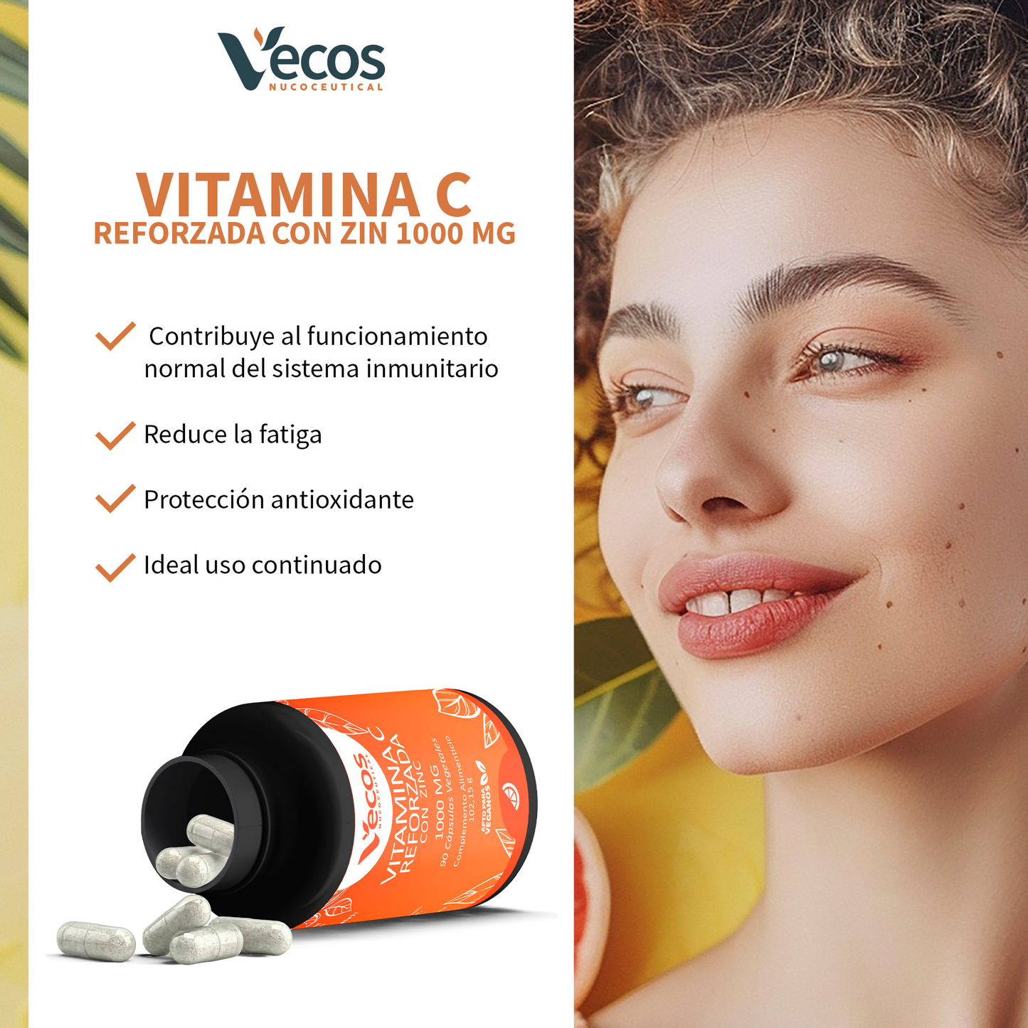 Vitamina C 1000 Mg Vecos 90 Cápsulas | Inmunidad Y Protección Oxidativa | Reforzada Con Zinc_3