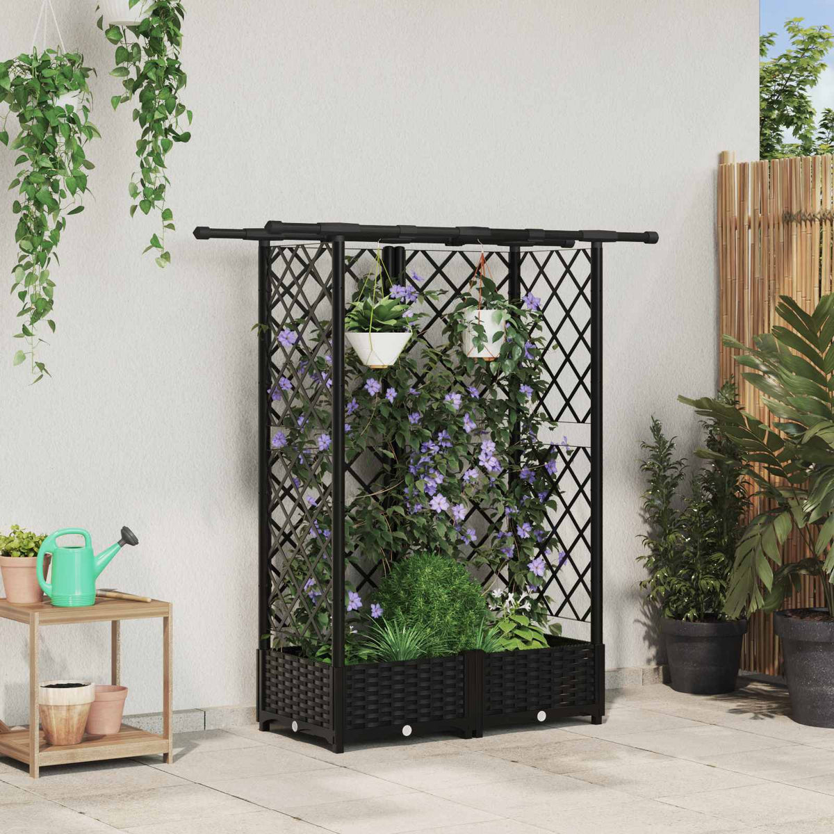 Cama Elevada Con Trellis Y Techo Negro 124 X 40 X 121 Cm Pp_1