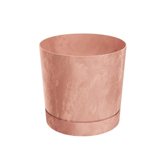 Vaso de cimento puro com pires de terracota integrado D30x29