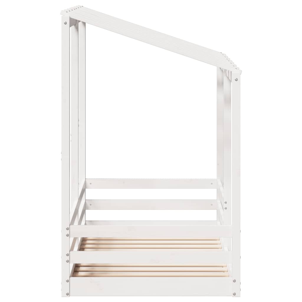 Cama Infantil Con Techo Madera Maciza Pino Blanco 70x140 Cm_4