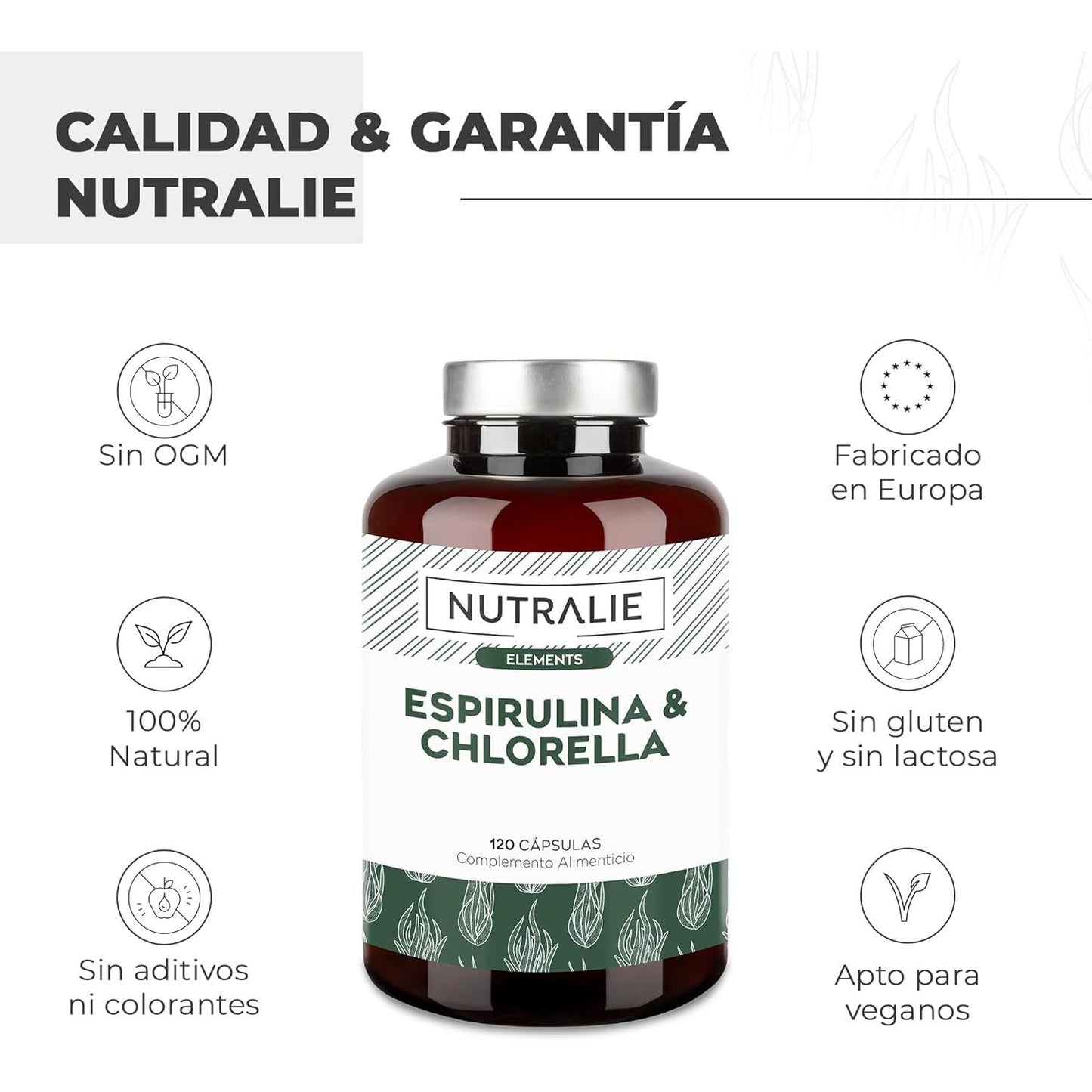 Nutralie Spirulina e Chlorella 1800mg Energia e Força 180 Cápsulas