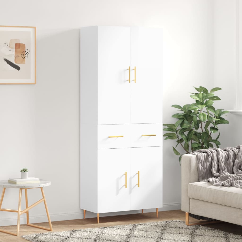 Aparador Alto Madera Contrachapada Blanco Brillo 69,5x34x180 Cm_0