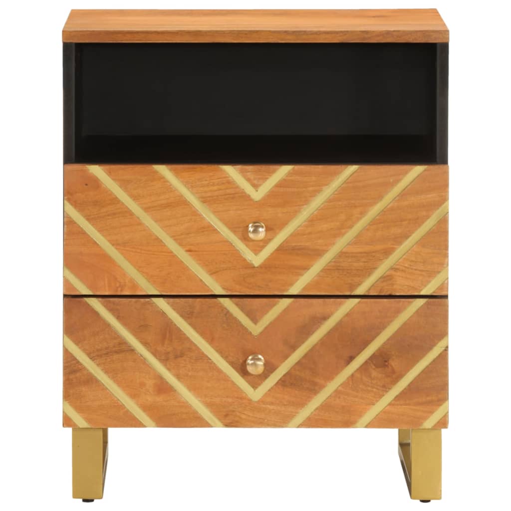 Mesita De Noche Madera Maciza Mango Marrón Y Negro 50x33x60 C_2