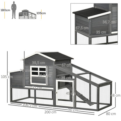 Pawhut Gallinero Madera Exterior Con Corral De Alambre Techos Asfálticos Gris_2