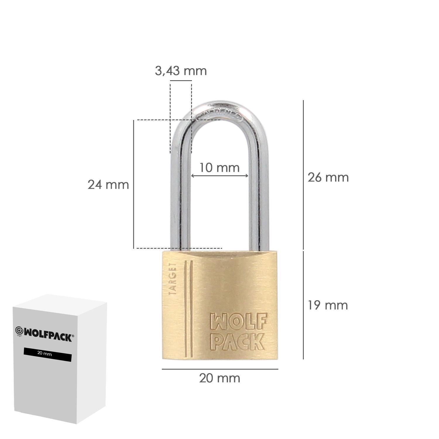 Candado Laton Arco Largo 20 Mm. Arco Endurecido. Candado Maletas, Candado Taquillas, Candado Puertas