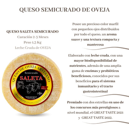 Saleta® Queso Semicurado Entero De Oveja Con Caja Gourmet (1,3 Kg) | Elaboración Artesana Quesos De La Mancha_1
