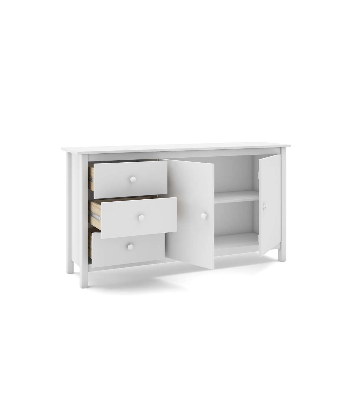 Aparador 2 Puertas 3 Cajones Maxi Acabado Blanco, 80cm(alto) 130cm(ancho) 40cm(fondo)_3