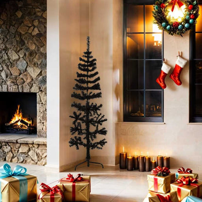Vidaxl Medio Árbol De Navidad Artificial Con Soporte Negro 150 Cm_1