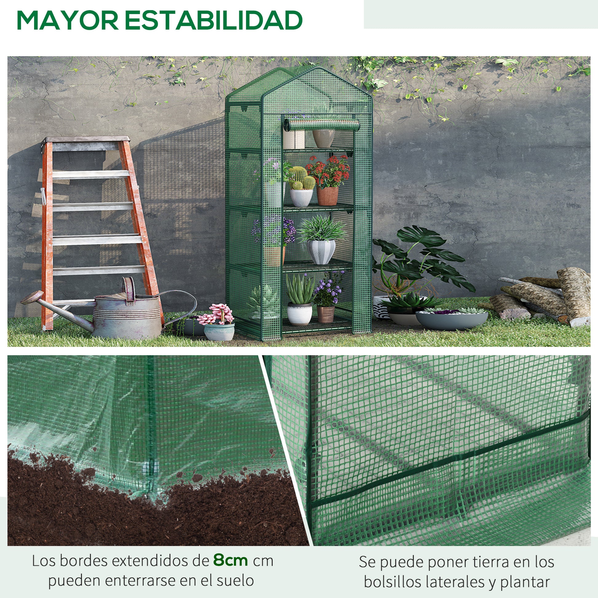 Outsunny Invernadero De Terraza Con 4 Estantes De Alambre Y Puerta Enrollable_5