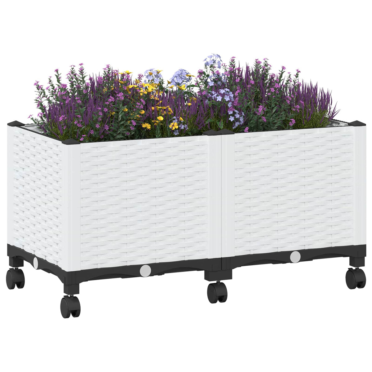 Macetero De Jardín Con Ruedas Blanco 80 X 40 X 44 Cm Pp_2