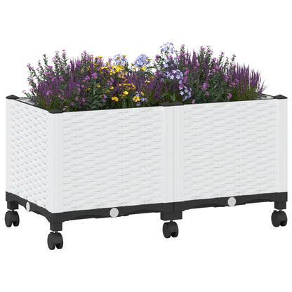 Macetero De Jardín Con Ruedas Blanco 80 X 40 X 44 Cm Pp_2