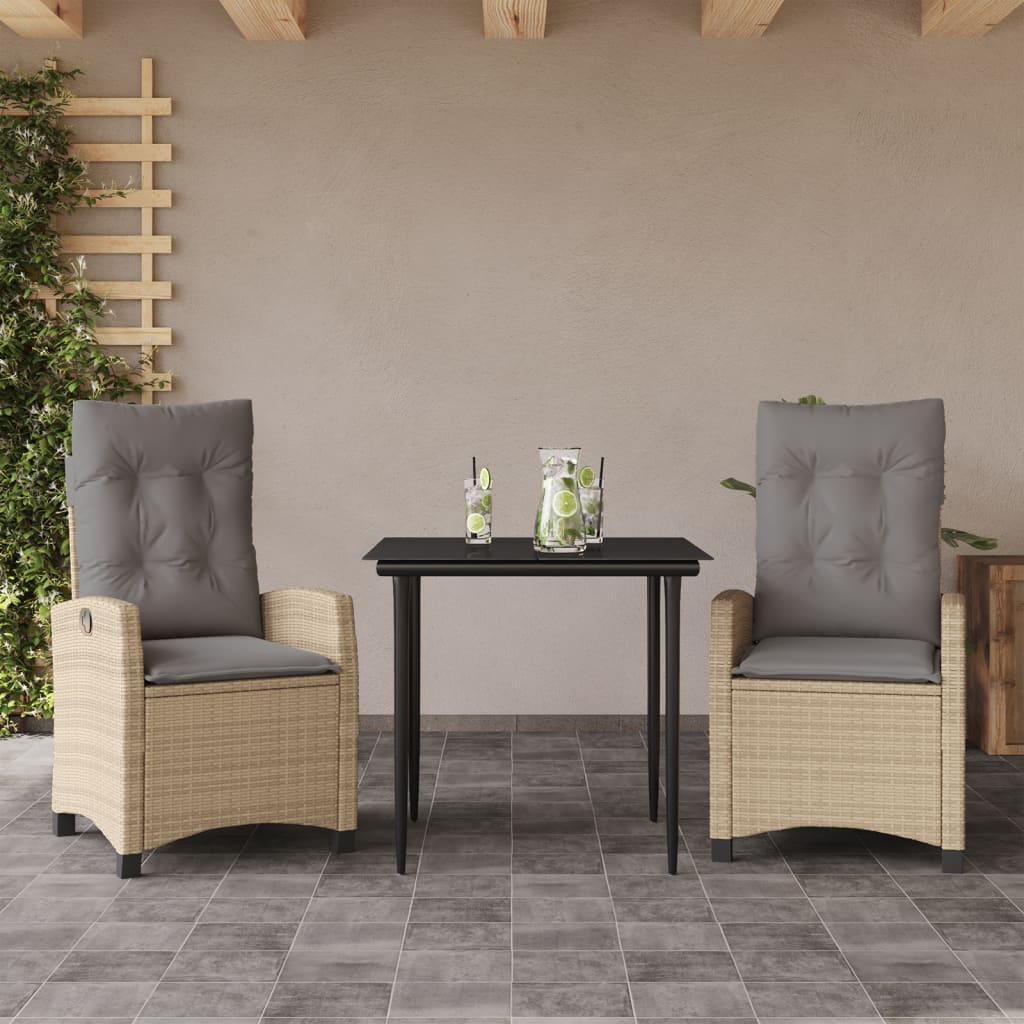 Set Comedor De Jardín 3 Pzas Con Cojines Ratán Sintético Beige / Vetonek_1