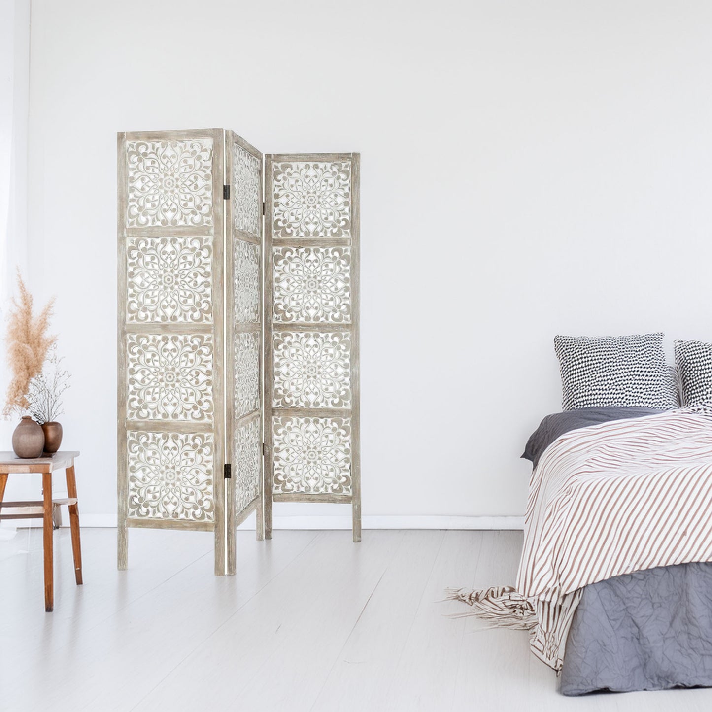 Wellhome Pantalla Madera Etnik Estampado Blanco_2