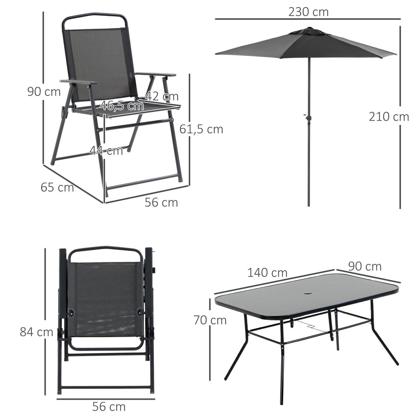 Outsunny Muebles Muebles De Jardín 6 Sillas Plegables Mesa Sombrilla Inclinable_2