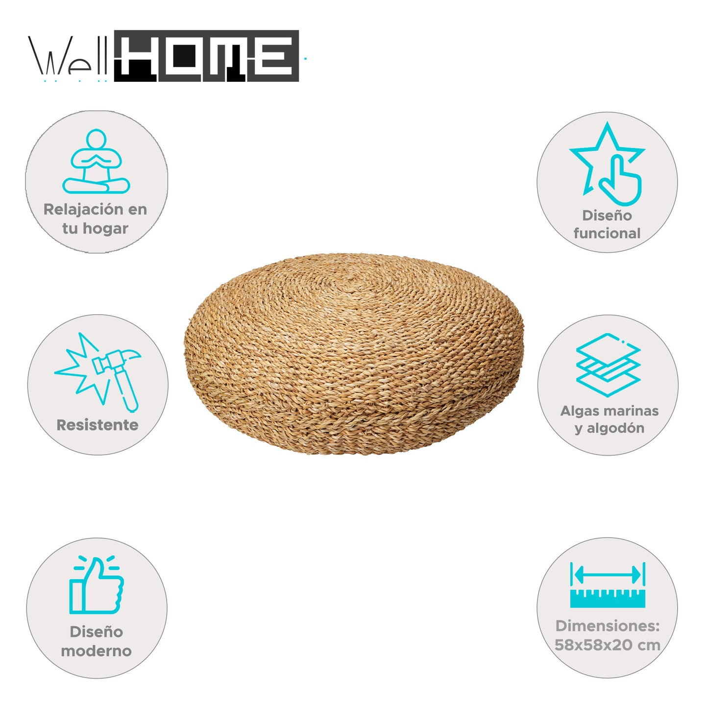 Well Home Puf Redondo De Algodón Beige Ø58x20cm_1