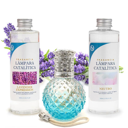 Pack Lámpara Catalítica Blue Diamonds + Fragancia Lavender Expression 500ml + Limpiador Neutro 200ml + Mecha De Repuesto_0