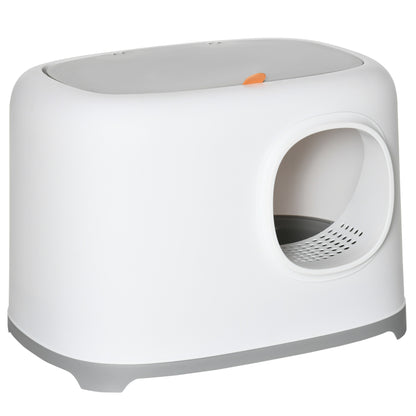 Pawhut Caja Arena Para Con Gatos Bandeja Techo Abatible Pala 55x40x39 Cm Blanco_0