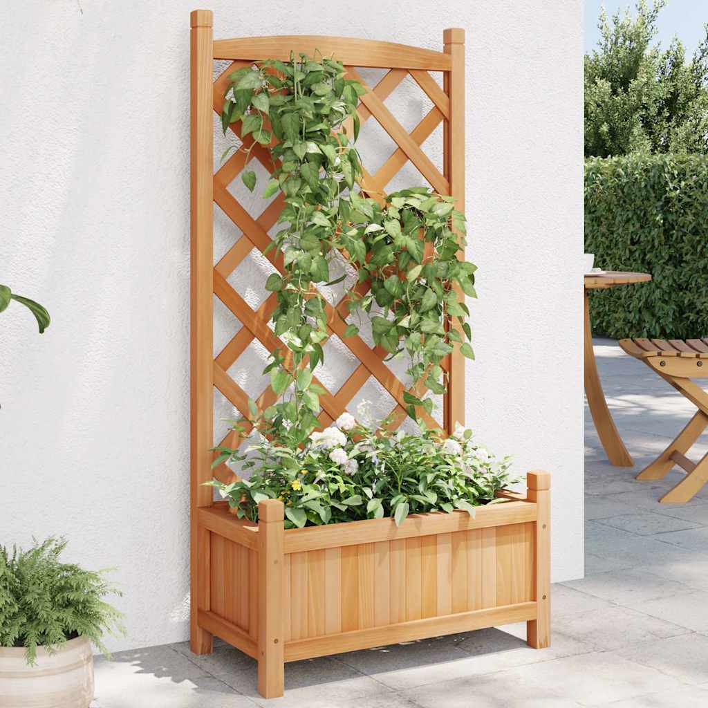Jardinera Con Enrejado Marrón 55x29,5x110 Cm Madera Maciza De Abeto_1