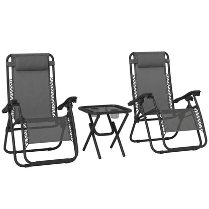 Outsunny 2 Sillas De Gravedad Cero Plegables Mesa Auxiliar Con Portavasos Gris_0