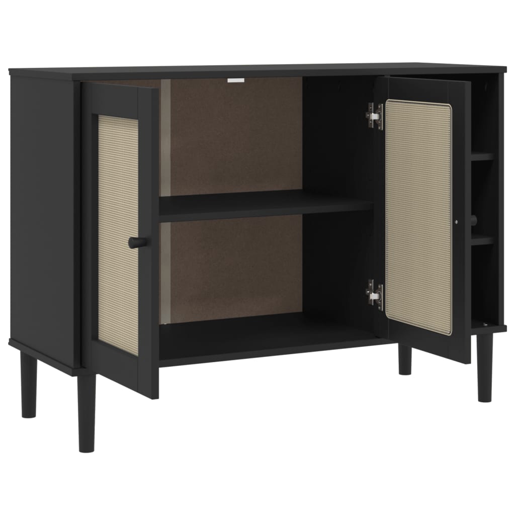 Aparador Senja Aspecto De Ratán Madera Pino Negro 112x40x80 Cm / Vetonek_0