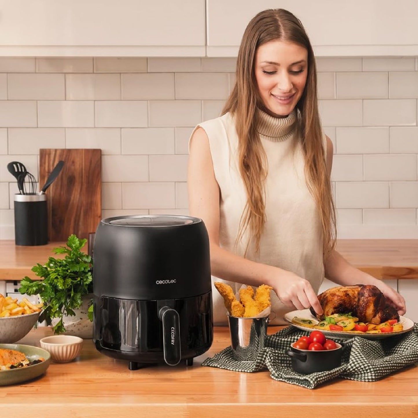 Freidora De Aire Sin Aceite De 3 L Cecofry Fantastik 3000 Air Fryer 1000 W, Digital, Tecnología Perfectcook, Diseño Moderno Y Compacto, 9 Modos, 80-_1