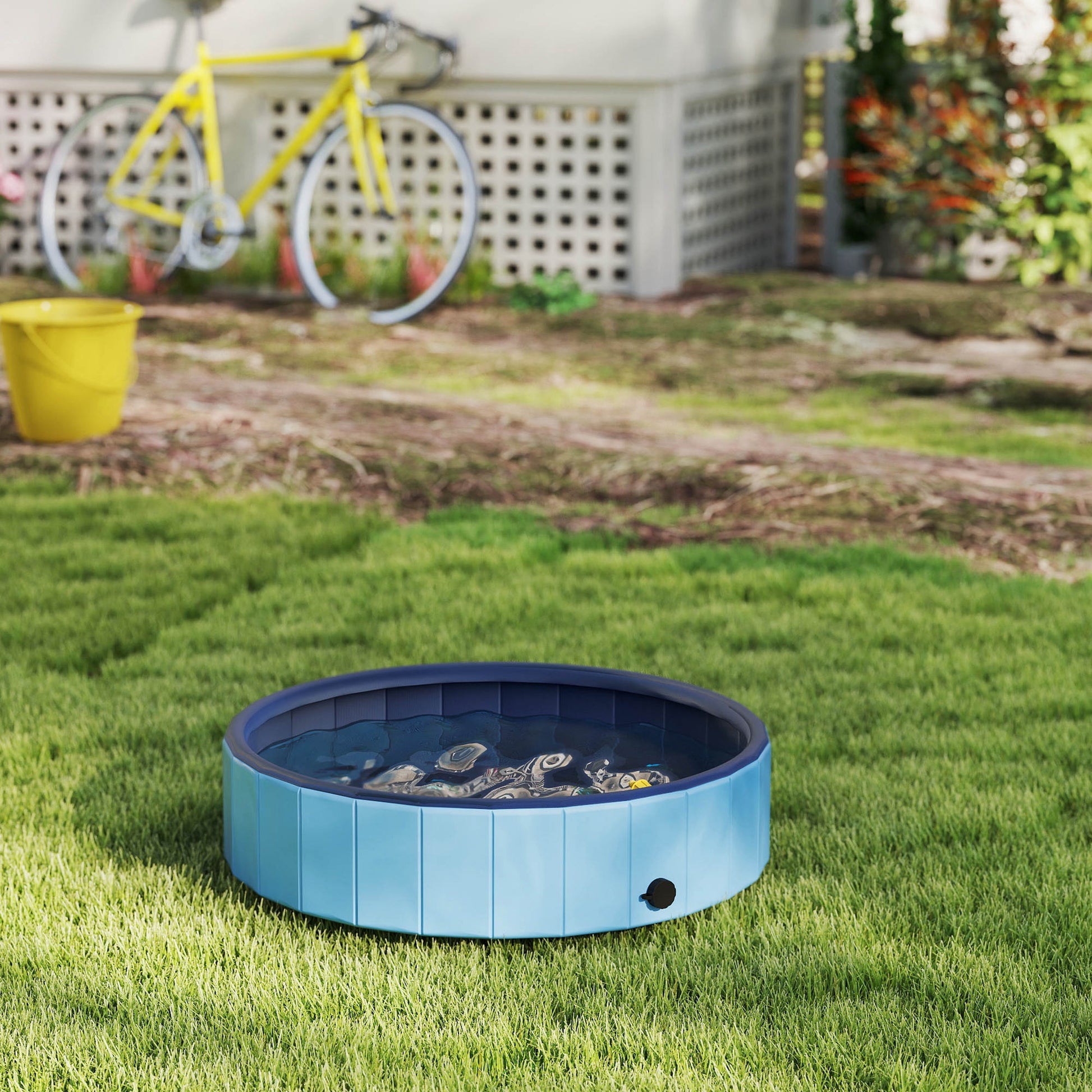 Pawhut Piscina Para Perros Plegable Con Aspersor Antideslizante Resistente Azul_4